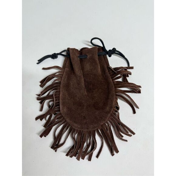 unbranded Other - Indian Leather Fringed Tobacco Medicine Pouch Bag Drawstring Hippie Boho 5”x7,5”